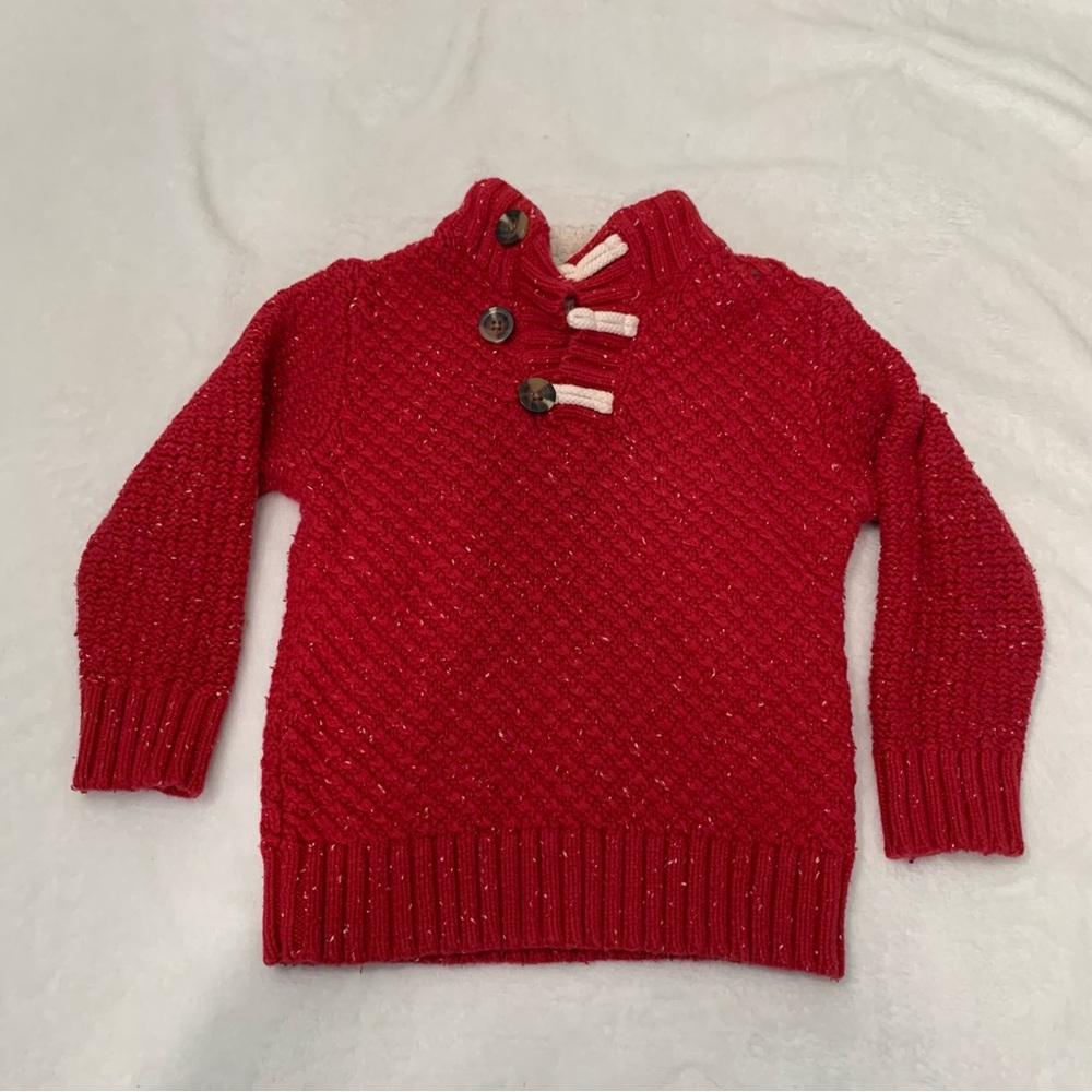 5/$25 Cat & Jack Kids Red Chunky Knit Toggle Mock Neck Sherpa Collar Sweater 3T